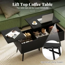 Tangkula Lift Top Coffee Table W/ Split Top & 2 Hidden Compartments Tapered Metal Legs -Tangkula GUEST 27517df3 db32 4744 9c4c 5d7134b76ef5