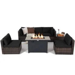 Tangkula 7PCS Patio Rattan Furniture Set Fire Pit Table Cover Cushion -Tangkula GUEST 279f7d10 619f 4131 a3b3 47ce1549b545