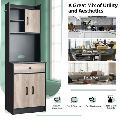 Tangkula 3-Door 71" Kitchen Buffet Pantry Storage Cabinet W/Hutch Adjustable Shelf 3 Tangkula 3-Door 71" Kitchen Buffet Pantry Storage Cabinet W/Hutch Adjustable Shelf - Image 3