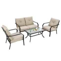 Tangkula 4 PCS Patio Furniture Set Outdoor Sectional Conversation Set W/Coffee Table & Cushions -Tangkula GUEST 27dd1c5f 9752 4a1c 9e65 3a641338fe24