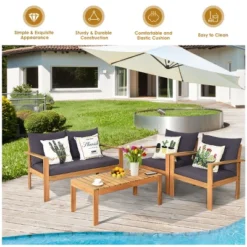Tangkula 8PCS Cushioned Wooden Conversation Set Patio Outdoor Furniture Set -Tangkula GUEST 27e15143 dceb 4be2 a90c 6761f18ebe60
