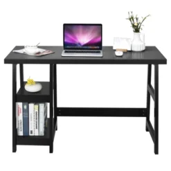 Tangkula Trestle Computer Desk Indoor Office Workstation For Home Office With 2-Tier Storage Shelves -Tangkula GUEST 27f4ad51 2a00 4c13 a208 213ac8c19a0d