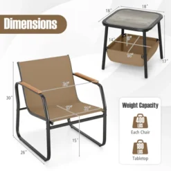 Tangkula 3-Piece Bistro Set Patio Chairs & Side Table W/ Storage Basket Breathable Mesh Fabric -Tangkula GUEST 27f6b840 0dd2 4c42 b4bd 2f8de46de9db