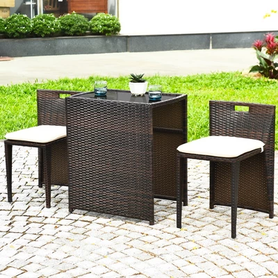 Tangkula 3 PCS Cushioned Wicker Patio Furniture Set Seat Sofa Outdoor No Assembly Brown 4 Tangkula 3 PCS Cushioned Wicker Patio Furniture Set Seat Sofa Outdoor No Assembly Brown - Image 4