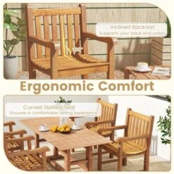 Tangkula 4 PCS Teak Wood Patio Dining Chair Outdoor Armchair W/ Slatted Seat & Solid Legs -Tangkula GUEST 28cf87e5 4388 4c77 84bf c3ec487f3d67