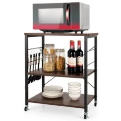 Tangkula Kitchen Baker's Rack 3-Tier Microwave Cart With Wheels&10 Hooks Rustic Brown/Maple/Vintage/Nut Brown -Tangkula GUEST 2926449a 3734 4d29 bd6c 90e8156802cf