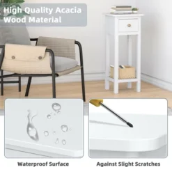 Tangkula Narrow Side Table Small End Table For Small Spaces Farmhouse Acacia Wood Slim Sofa Table Thin Nightstand W/Drawer & Open Shelf White -Tangkula GUEST 2954a62c fdbb 46e8 913b 2298c64426a4