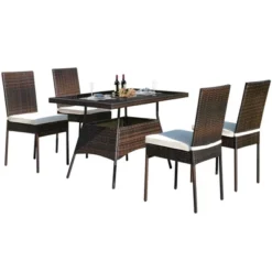 Tangkula 5PCS Rattan Patio Dining Table & Chair Set Outdoor Furniture Set W/ Cushion -Tangkula GUEST 2959b7c3 93ef 445c a6e2 53c8971f78fd