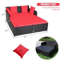 Tangkula Patio Rattan Daybed With 4 Pillows Cushioned Sofa For Outdoor