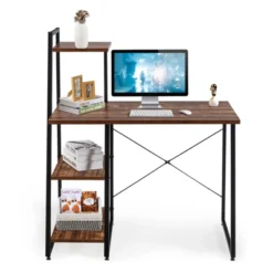 Tangkula Computer Desk Industrial Wood Study Desk W/Storage Shelf Writing Table Workstation Natural/Brown -Tangkula GUEST 295db47e 1055 493d b980 9ddfc4cc1db8