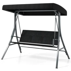 Tangkula 3-Person Porch Swing W/ Stand W/ Rattan Seat Back Metal Frame Adjustable Shade -Tangkula GUEST 299ce84c d401 4bbe ae05 b8504301fa99