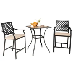 Tangkula 3 Piece Patio Bar Bistro Set, Outdoor Bar Height Stool & Table Ergonomic Seat W/ Comfortable Cushion Reinforced Steel Structure -Tangkula GUEST 29a3311b 5ca1 44f7 8467 f5268cf79cbd