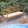 Tangkula 3-Seat Patio 64 Inch Wood Bench W/ Seat Cushion Slatted Seat & Backrest Outdoor