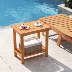 Tangkula 2PCS Outdoor Acacia Wood Side Table 2-Tier Patio End Table W/ Slatted Tabletop -Tangkula GUEST 2a070a26 757b 437f 83f9 4bc30a136f92