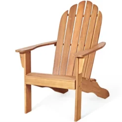 Tangkula 2PCS Wooden Classic Adirondack Chair Lounge Chair Outdoor Patio Natural