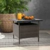 Tangkula Outdoor Wicker Table Rattan Coffee Table W/ Umbrella Insert Hole PE Tabletop & Sturdy Metal Frame