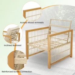 Tangkula 3PCS Patio Acacia Wood PE Wicker Furniture Set W/ Soft Seat & Back Cushions -Tangkula GUEST 2a5296ca a5af 4388 980b 522f1371532b