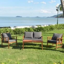 Tangkula 4pcs Wooden Patio Furniture Set Table & Sectional Sofa Garden -Tangkula GUEST 2a93f2dd d572 4a62 904c f35da62dc3a0