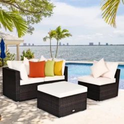 Tangkula 4PCS Patio Rattan Wicker Sectional Sofa Set Conversation Furniture Set W Cushion -Tangkula GUEST 2ac837b0 01a9 4c61 903b d5fc98f434d5