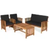 Tangkula 8PCS Wooden Patio Conversation Set Outdoor Furniture Set W/ Cushions