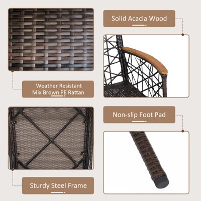 Tangkula Patio PE Rattan Dining Chairs Set Of 2/4 Patio PE Wicker Armchairs With Removable Cushions And Acacia Wood Armrests 6 Tangkula Patio PE Rattan Dining Chairs Set Of 2/4 Patio PE Wicker Armchairs With Removable Cushions And Acacia Wood Armrests - Image 6