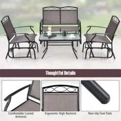 Tangkula 2 PCS Patio Glider Conversation Set Outdoor Loveseat Glider Chair W/ Tempered Glass Coffee Table -Tangkula GUEST 2ad10aa2 f9c9 4e4a 8452 a33422c1380a