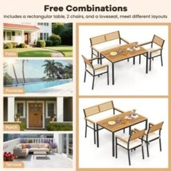 Tangkula Set Of 4 Patio Furniture Set Outdoor Dining Chair Set For 4 W/Acacia Wood & Metal Frame Umbrella Hole 1 Table 2 Armchairs 1 Bench -Tangkula GUEST 2ae478f3 c8ef 4435 9f36 abd851dce026