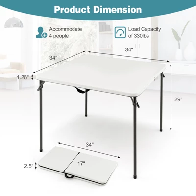 Tangkula Folding Camping Table Portable Picnic Table With All-Weather HDPE Tabletop Metal Frame & Carry Straps White/Gray 8 Tangkula Folding Camping Table Portable Picnic Table With All-Weather HDPE Tabletop Metal Frame & Carry Straps White/Gray - Image 8