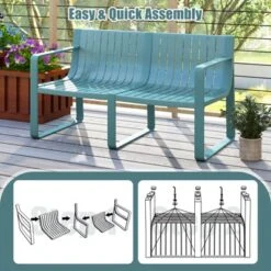 Tangkula 3 PCS Patio Furniture Set W/1 Loveseat & 2 Side Tables All-Weather Bistro Set Blue -Tangkula GUEST 2bbc9ae9 8a0a 4239 af3a bf1fb229fc53
