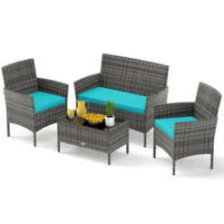 Tangkula Set Of 4 Patio Furniture Set W/Washable Cushions & Tempered Glass Coffee Table -Tangkula GUEST 2bf30834 ce71 4548 aed7 7c78b80166e7