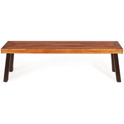 Tangkula 3-Piece Outdoor Acacia Wood Picnic Dining Table And Stool Set With Umbrella Hole 4 Tangkula 3-Piece Outdoor Acacia Wood Picnic Dining Table And Stool Set With Umbrella Hole - Image 4