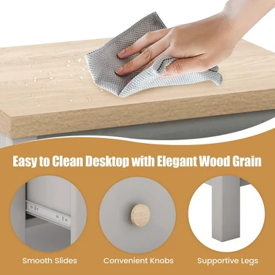 Tangkula 2 PCS Nightstand Farmhouse Side End Table W/ Solid Wood Legs & 2 Drawers 5 Tangkula 2 PCS Nightstand Farmhouse Side End Table W/ Solid Wood Legs & 2 Drawers - Image 5