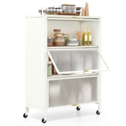 Tangkula 4-Tier Kitchen Bakers Rack Microwave Stand W/ Flip Doors Universal Wheels White -Tangkula GUEST 2c284849 dc0a 422a 8fef 3df1ee975cbe