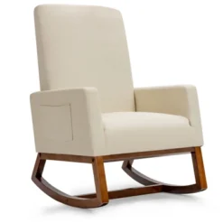 Tangkula Mid Century Rocking Chair Comfortable Rocker Modern High Back Armchair Beige -Tangkula GUEST 2c42a513 1f6f 4516 a605 98a15b5dffe3