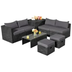 Tangkula 8PCS Patio Conversation Set Sectional Sofa Set, All-Weather PE Rattan, Tempered Glass Table & Washable Cushion Covers -Tangkula GUEST 2c453db0 cb86 4105 a682 59a9e50d3d02