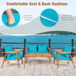 Tangkula 4PCS Patio Rattan Furniture Set Wood Frame Cushioned Sofa With Coffee Table Sectional Conversation Sofa Set For Garden -Tangkula GUEST 2c6b86bf c0c7 46f8 bd7f 889e036c4fbb 1
