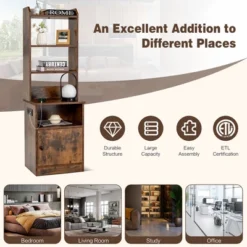 Tangkula Nightstand Bedside End Side Table Bookshelf W/ Charging Station -Tangkula GUEST 2c8d50df 2036 40f0 9007 928411e935b8