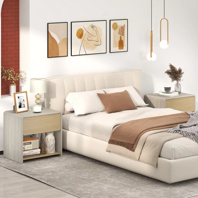 Tangkula Modern Style Nightstand 2-Tier Sofa Side Bedside Table W/ Drawer & Open Shelf 2 Tangkula Modern Style Nightstand 2-Tier Sofa Side Bedside Table W/ Drawer & Open Shelf - Image 2