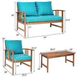 Tangkula 8pcs Wooden Patio Furniture Set Table & Sectional Sofa W/ Turquoise Cushion -Tangkula GUEST 2dd97432 3ee5 4438 a0ed 4b53601f8edf