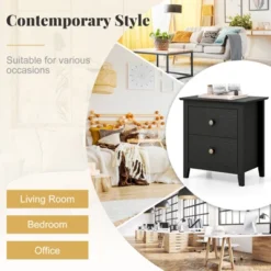 Tangkula Modern Nightstand W/ Storage 2 Drawers & Support Legs For Bedroom Black -Tangkula GUEST 2de158e7 eb98 4eaf 8616 67bce0cca163