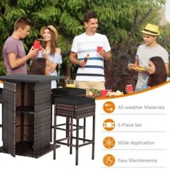 Tangkula 5PCS Patio Rattan Bar Table Stool Set Hidden Storage Shelf Cushion Red Patio Black 14 Tangkula 5PCS Patio Rattan Bar Table Stool Set Hidden Storage Shelf Cushion Red Patio Black -Tangkula GUEST 2e0513c7 a00d 4454 b19a e69736b49b09