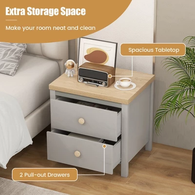 Tangkula 2 PCS Nightstand Farmhouse Side End Table W/ Solid Wood Legs & 2 Drawers 3 Tangkula 2 PCS Nightstand Farmhouse Side End Table W/ Solid Wood Legs & 2 Drawers - Image 3