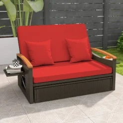 Tangkula Patio Rattan Daybed Set W/ Cushioned Loveseat & Storage Ottoman -Tangkula GUEST 2e57dd2e 0582 4bec 9f42 8ba8ed5071b1