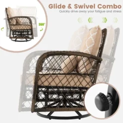 Tangkula Set Of 3 Wicker Swivel Rocker Set 2 Rocking Chairs W/Coffee Table