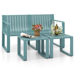 Tangkula 3 PCS Patio Furniture Set W/1 Loveseat & 2 Side Tables All-Weather Bistro Set Blue -Tangkula GUEST 2f055249 5490 403e acac ae10d948b06c