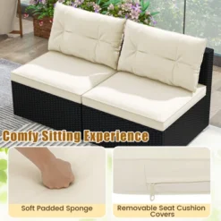 Tangkula 5 Pieces Outdoor Patio Furniture Set Sectional PE Rattan Sofa Set With Cushions And Acacia Wood Coffee Table -Tangkula GUEST 2f0db17a 5b81 425a a16f f1f7d374f36e