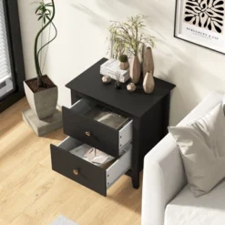 Tangkula 2PCS Modern Nightstand W/ Storage 2 Drawers & Support Legs For Bedroom Black -Tangkula GUEST 2f2fd57a 5393 46b6 aa0e 4820398409d7 1