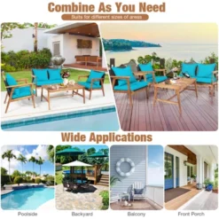 Tangkula 8PCS Patio Rattan Furniture Set Wood Frame Cushioned Sofa With Coffee Table Sectional Conversation Sofa Set For Garden Turquoise/Navy/Brown/Red -Tangkula GUEST 2f3bd834 35f5 45bb 8c33 e60306033286