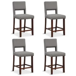 Tangkula 4-Piece Linen Fabric/PVC Leather Counter Height Bar Stool Set W/ Back & Rubber Wood Legs -Tangkula GUEST 2f5fa2e1 5aca 4857 b222 7f3db253c294