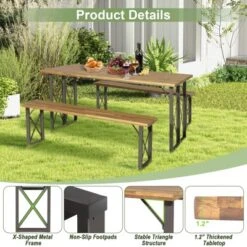 Tangkula 3 Piece Patio Picnic Table Bench Set, Outdoor Camping Table Set W/ Acacia Wood Tabletop & Seat 2” Umbrella Hole 16 Tangkula 3 Piece Patio Picnic Table Bench Set, Outdoor Camping Table Set W/ Acacia Wood Tabletop & Seat 2” Umbrella Hole -Tangkula GUEST 2fa01938 8504 46c0 a799 7553db8510c1